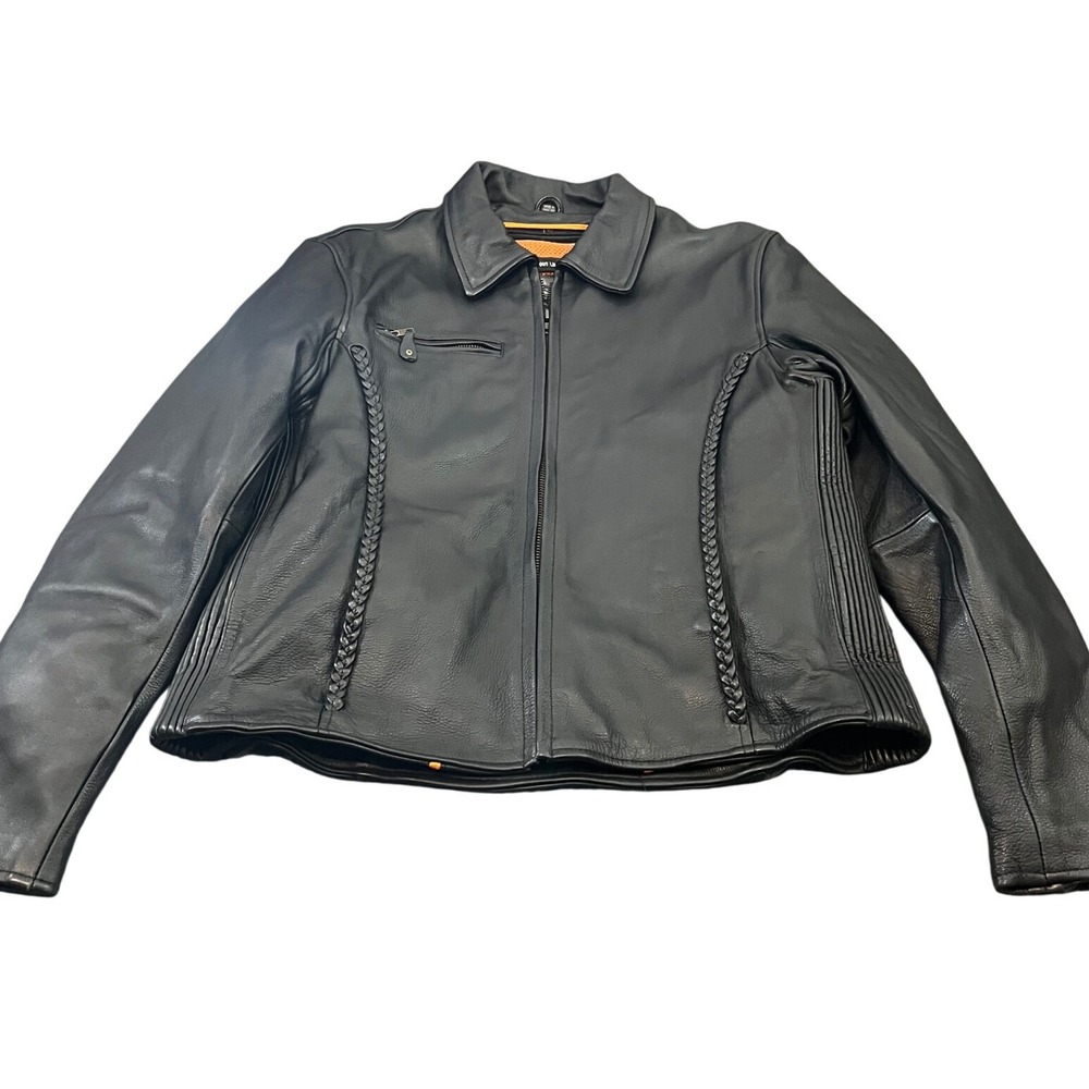 Milwaukee Leather Motorcycle Jacket Womens L Black Braided Zip Out Liner Moto